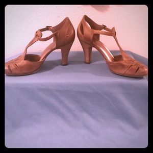 Leather Upper T-Strap Heels